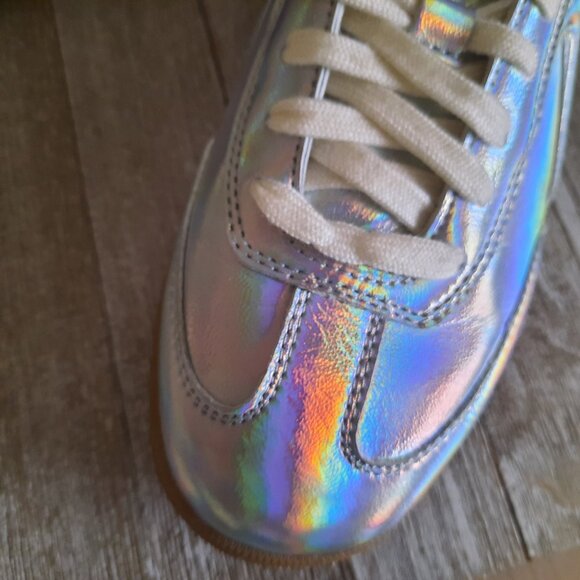 SKECHERS Hotshot Metallic Silver Iridescence Lace-Up Sneakers NWT! - Size 9.5 - Picture 7 of 16